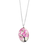 Libela Collar con Dije de Árbol y Flores Naturales en Cristal – Joyería Artesanal con Cadena de Acero Inoxidable para Mujer
